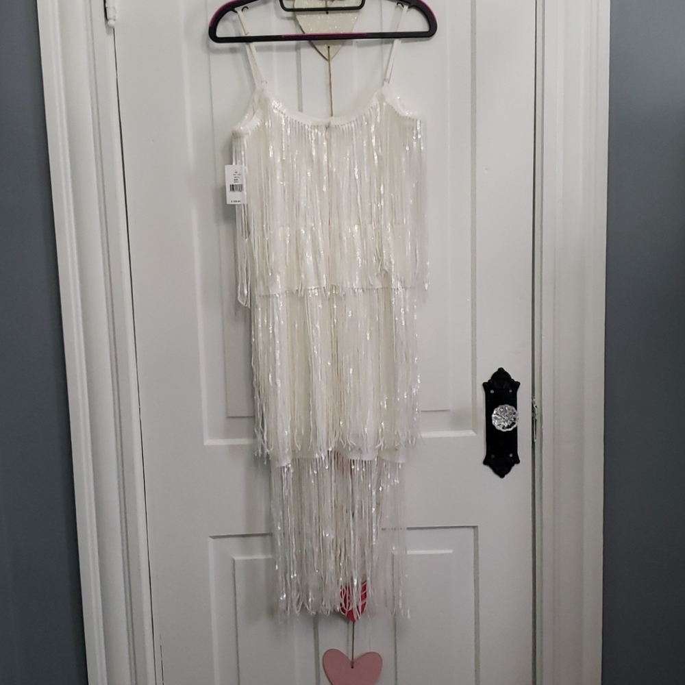 ✨NWT Dress The Population White Roxy Fringe Dress - Picture 3 of 7